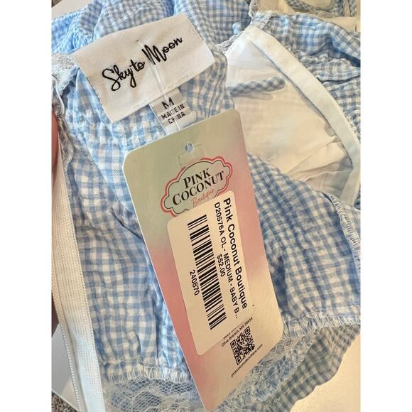 NWT Pink Coconut Blue Gingham Lace Mini Dress Coquette Cottagecore size M - Picture 6 of 12